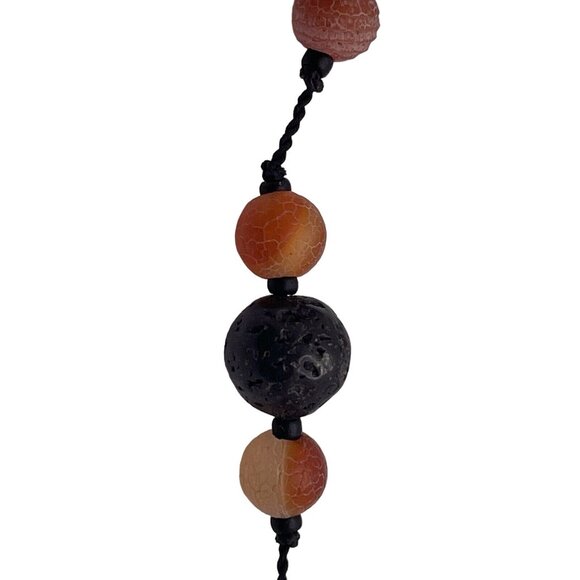 Necklace Women 16" Beaded Black & Red Orange Lava Rock 925 Silver Clasp - Picture 8 of 9